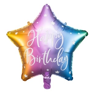 Balon foliowy gwiazda Happy Birthday kolorowy 40 cm