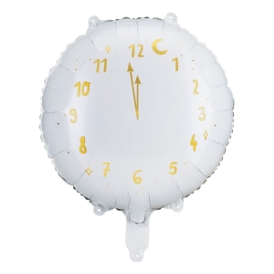 Balon foliowy  zegar na Sylwestra biały 35cm