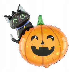 Balon foliowy dynia i kotek na Halloween 84 cm