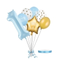 Bukiet z balonów na roczek chłopca złoto błękitny