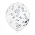 Balony z konfetti srebrne gwiazdki 30 cm 14 cali 6 sztuk