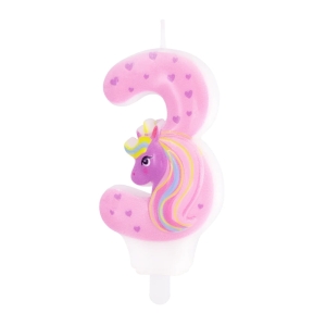Świeczka cyfra 3 jednorożec