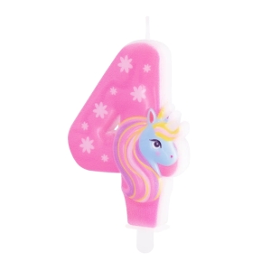 Świeczka cyfra 4 jednorożec