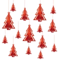 Świąteczne zawieszki 3D choinki czerwone 15 szt.