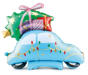 Balon foliowy stojący świąteczny samochód z choinką 90 cm