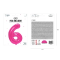 Balon foliowy cyfra 6 ciemnoróżowy 85 cm