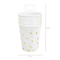 Kubeczki papierowe białe w złote kropki 220 ml 6 szt