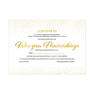 Certyfikat na wieczór panieński złoty