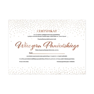 Certyfikat na wieczór panieński różowe złoto