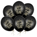 Balony Happy New Year! czarne 30 cm 14 cali 6 szt