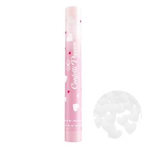 Tuba z konfetti serca białe 40 cm