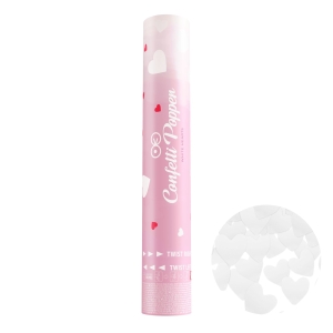 Tuba z konfetti serca białe 30 cm