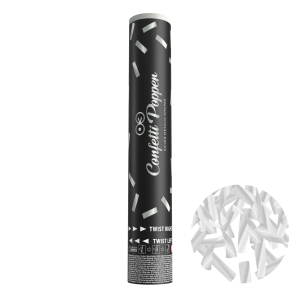 Tuba z konfetti paski metaliczne srebrne 30 cm