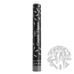 Tuba z konfetti paski metaliczne srebrne 40 cm