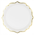 Talerzyki papierowe biało-złote 18 cm 6 szt