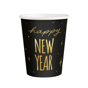 Kubeczki papierowe Happy New Year czarno-złote 220ml 6 szt