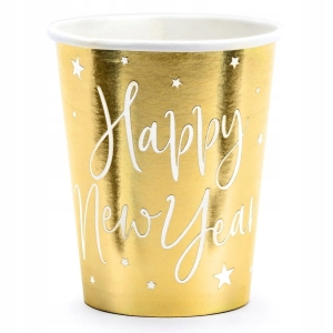 Kubeczki papierowe na Sylwestra Happy New Year złote 220 ml 6 szt