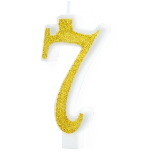 Świeczka cyfra 7 złota z brokatem mała