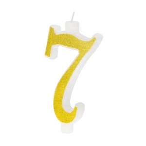 Świeczka cyfra 7 złota z brokatem duża