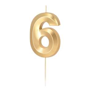 Świeczka cyfra 6 złota metaliczna