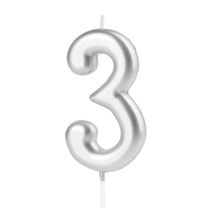 Świeczka cyfra 3 srebrna