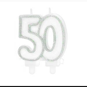 Świeczka cyfra 50 srebrna