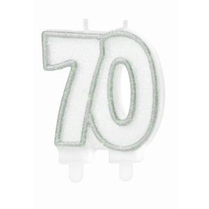 Świeczka cyfra 70 srebrna