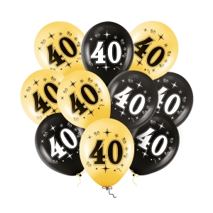 Balony złote czarne 40 urodziny 12 cali 10 szt