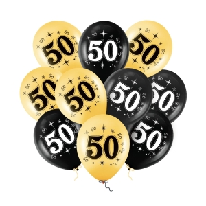 Balony złote czarne 50 urodziny 12 cali 10 szt