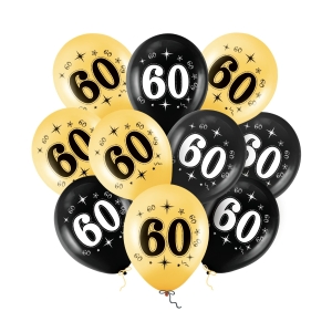 Balony złote czarne 60 urodziny 12 cali 10 szt