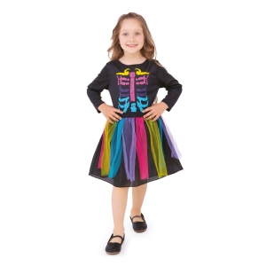 Sukienka dla dziewczynki Halloween Kolorowy Kościotrup rozmiar S