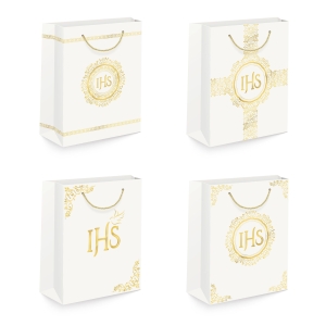 Torebka na prezenty IHS biało-złote duża 1 szt
