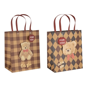 Torebka na prezenty angielska krata Misie 3D 1 szt