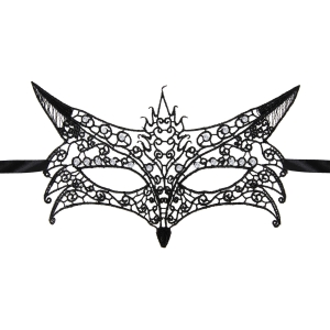 Maska wenecka Lis z diamencikami koronkowa czarna