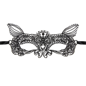 Maska wenecka Wilk z diamencikami koronkowa czarna