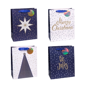 Torebka na prezenty Merry Christmas granatowo-białe mała 1 szt