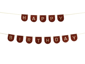Baner filcowy Happy Birthday brązowy 300 cm