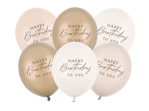 Balony Happy Birthday beżowy 30 cm 14 cali 6 szt