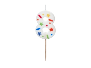 Świeczka urodzinowa Cyfra 8 biała konfetti 5.5 cm
