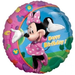 Balon foliowy Minnie Happy Birthday okrągły 18 cali