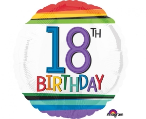 Balon foliowy Rainbow 18 Birthday okrągły 18 cali
