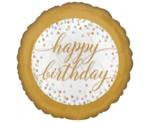Balon foliowy Happy Birthday pastel confetti okrągły 18 cali