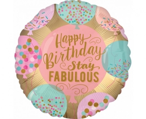 Balon foliowy Happy Birthday Stay Fabulous okrągły 18 cali