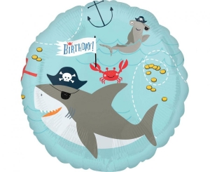 Balon foliowy rekin Ahoy Birthday okrągły 18 cali