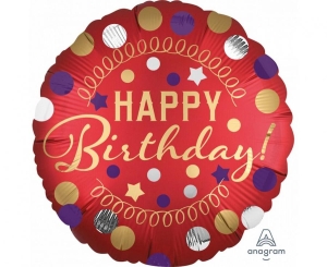 Balon foliowy Happy Birthday red satin okrągły 18 cali