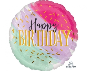 Balon foliowy Happy Birthday water color okrągły 18 cali