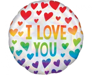 Balon foliowy I love You Holo Rainbow Hearts okrągły 18 cali
