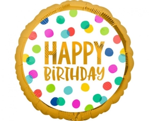 Balon foliowy Happy Birthday kropki okrągły 18 cali
