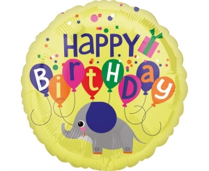 Balon foliowy Happy Birthday słoń okrągły 18 cali