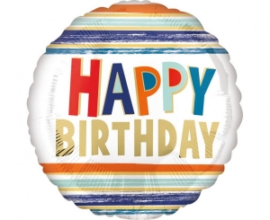 Balon foliowy Happy Birthday paski okrągły 18 cali